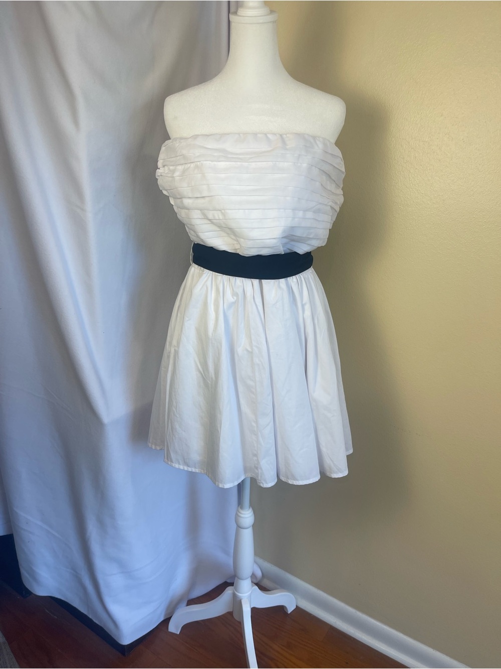 Hollister White Navy Strapless Bow Mini Dress Skort XXL Smocked Pockets Preppy